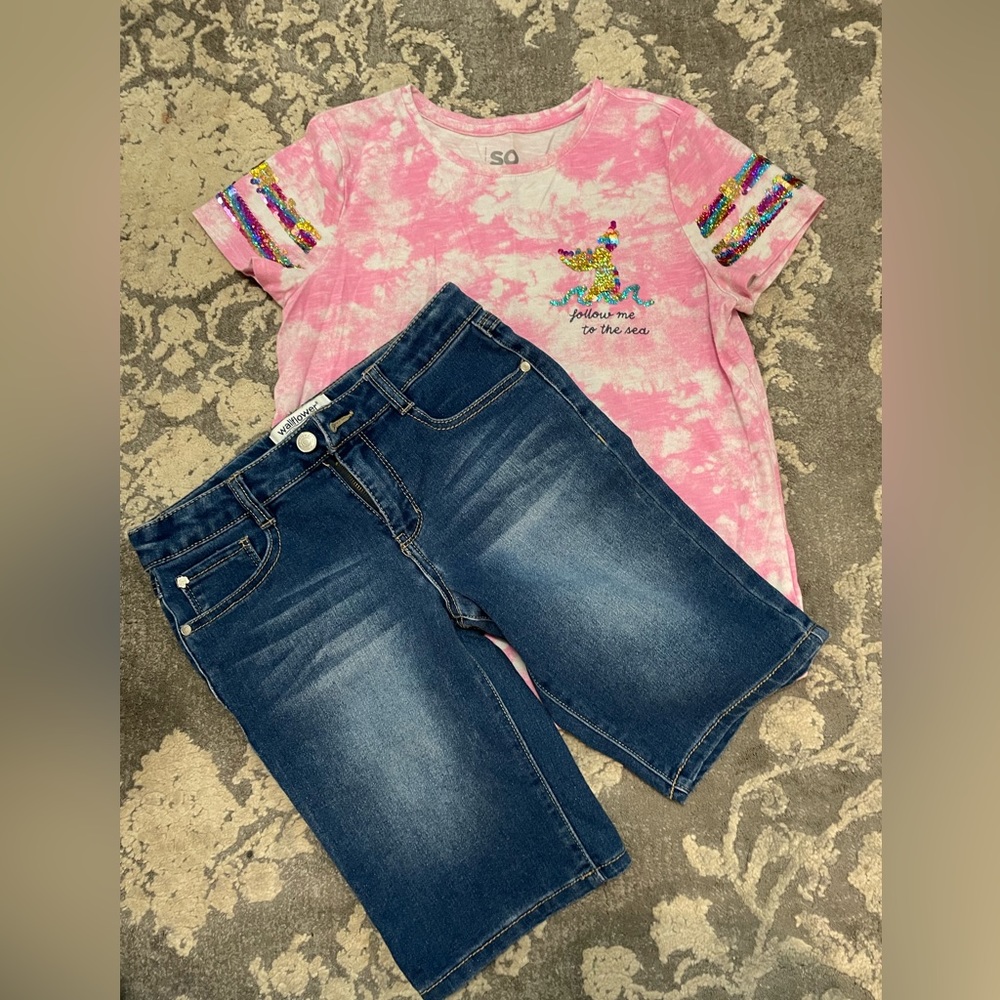 SO Girl’s Tee, Sz 14-16/Wallflower Girl’s Jean Shorts, Size 16